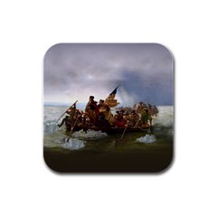 George Washington Crossing Of The Delaware River Continental Army 1776 American Revolutionary War Original Painting Rubber Square Coaster (4 Pack)  by snek