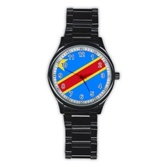 Flag Of The Democratic Republic Of The Congo Stainless Steel Round Watch by abbeyz71