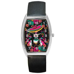 Day Of The Dead Woman Rose Barrel Style Metal Watch