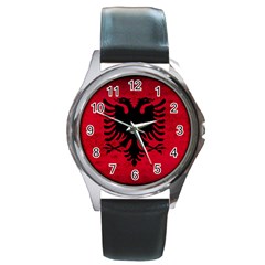 Grunge Flag Of Albania Round Metal Watch