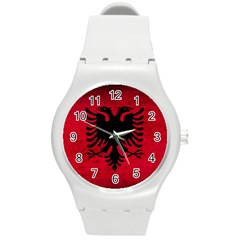 Grunge Flag Of Albania Round Plastic Sport Watch (m)