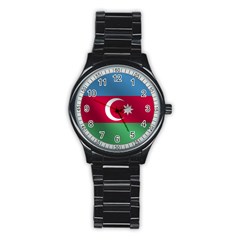 Flag Of Azerbaijan Stainless Steel Round Watch by trulycreative