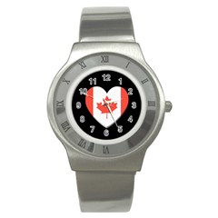 Heart Shaped Canadian Flag Stainless Steel Watch