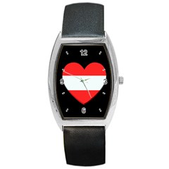 Heart Shaped Austrian Flag Barrel Style Metal Watch by trulycreative