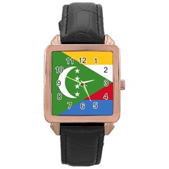 Flag Of The Comoros Rose Gold Leather Watch 