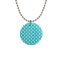 Teal White  Abstract Pattern 1  Button Necklace by BrightVibesDesign