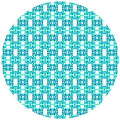 Teal White  Abstract Pattern Wooden Puzzle Round