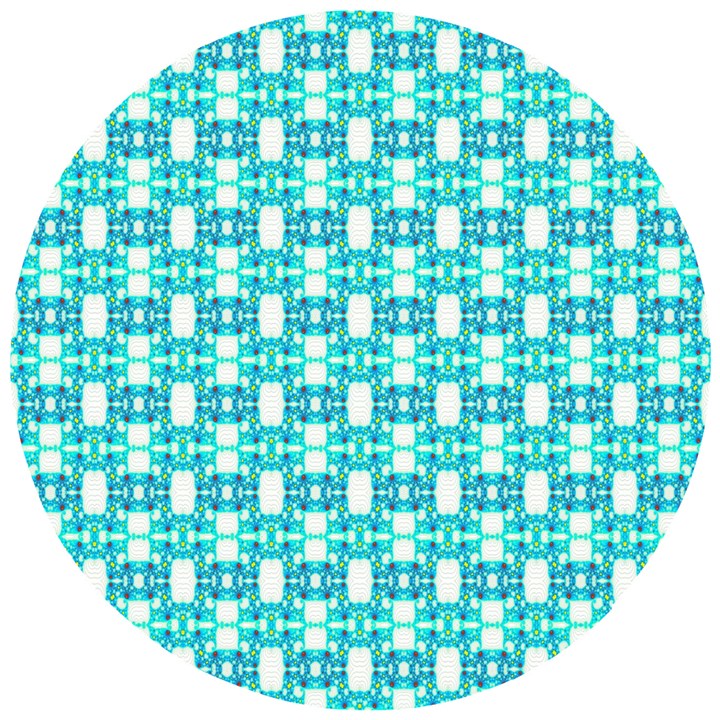 Teal White  Abstract Pattern Wooden Puzzle Round