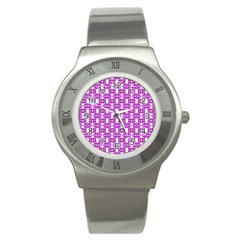 Pink  White  Abstract Pattern Stainless Steel Watch