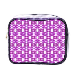 Pink  White  Abstract Pattern Mini Toiletries Bag (one Side) by BrightVibesDesign