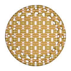 Yellow  White  Abstract Pattern Round Filigree Ornament (two Sides) by BrightVibesDesign
