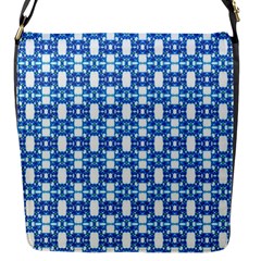 Blue White  Abstract Pattern Flap Closure Messenger Bag (s) by BrightVibesDesign