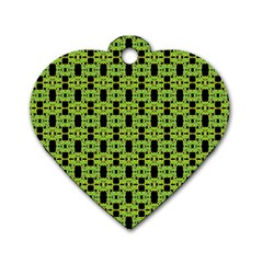 Green Black Abstract Pattern Dog Tag Heart (two Sides) by BrightVibesDesign