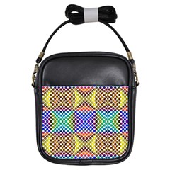 Colorful Circle Abstract White Brown Blue Yellow Girls Sling Bag by BrightVibesDesign