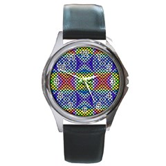 Bright Circle Abstract Black Blue Yellow Red Round Metal Watch by BrightVibesDesign