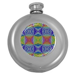 Bright Circle Abstract Black Blue Yellow Red Round Hip Flask (5 Oz) by BrightVibesDesign