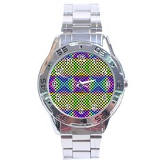 Bright  Circle Abstract Black Yellow Purple Green Blue Stainless Steel Analogue Watch by BrightVibesDesign