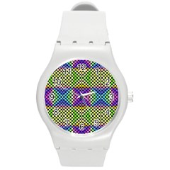 Bright  Circle Abstract Black Yellow Purple Green Blue Round Plastic Sport Watch (m) by BrightVibesDesign