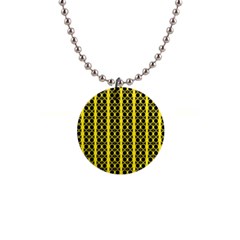 Circles Lines Black Yellow 1  Button Necklace by BrightVibesDesign