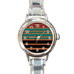 Black Stripes Orange Brown Teal Round Italian Charm Watch by BrightVibesDesign