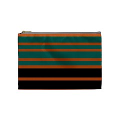 Black Stripes Orange Brown Teal Cosmetic Bag (medium) by BrightVibesDesign