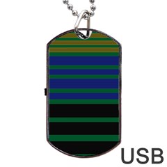 Black Stripes Green Olive Blue Dog Tag Usb Flash (one Side) by BrightVibesDesign