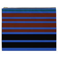 Black Stripes Blue Green Orange Cosmetic Bag (xxxl) by BrightVibesDesign