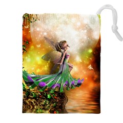 Cute Flying Fairy In The Night Drawstring Pouch (4xl) by FantasyWorld7