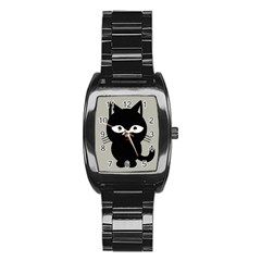 Cat Pet Cute Black Animal Stainless Steel Barrel Watch by HermanTelo