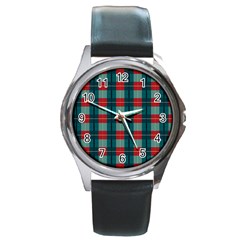 Pattern Texture Plaid Round Metal Watch