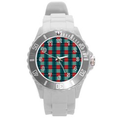 Pattern Texture Plaid Round Plastic Sport Watch (l)