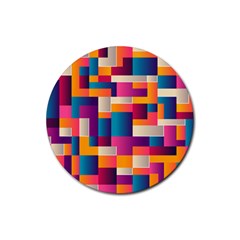 Abstract Geometry Blocks Rubber Round Coaster (4 Pack) 