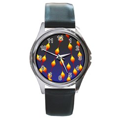 Flower Buds Floral Night Round Metal Watch