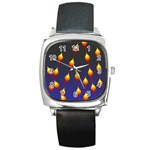 Flower Buds Floral Night Square Metal Watch Front