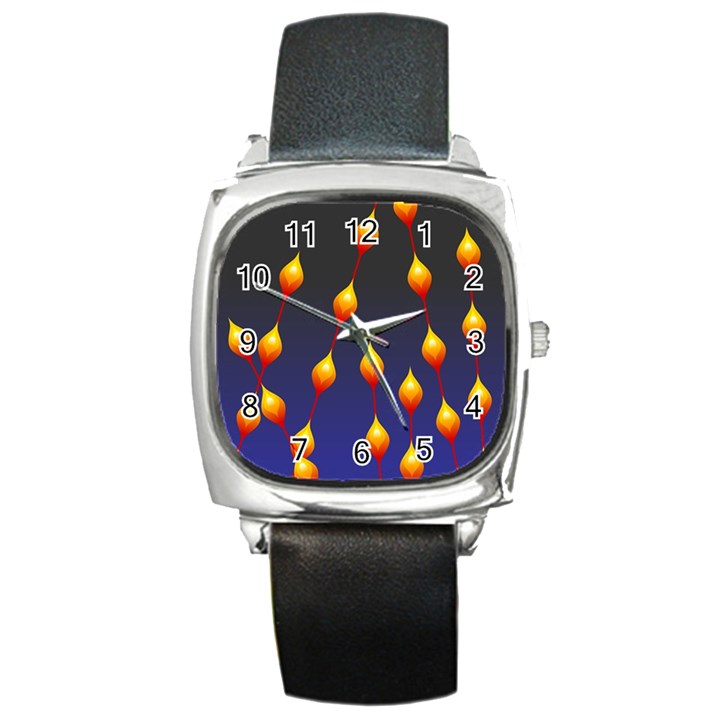 Flower Buds Floral Night Square Metal Watch