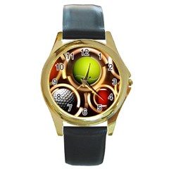 Sport Ball Tennis Golf Football Round Gold Metal Watch by HermanTelo