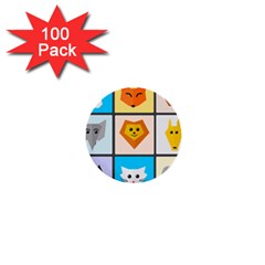 Animals Cute Flat Cute Animals 1  Mini Buttons (100 Pack) 