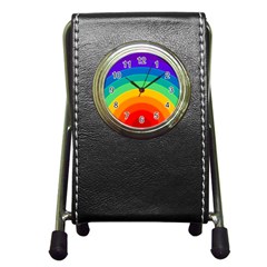 Rainbow Background Colorful Pen Holder Desk Clock by HermanTelo