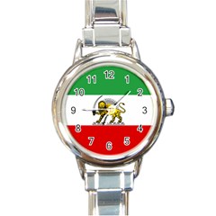 State Flag Of The Imperial State Of Iran, 1907-1979 Round Italian Charm Watch