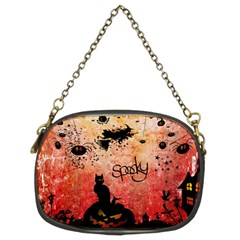 Funny Halloween Design, Cat, Pumpkin And Witch Chain Purse (two Sides) by FantasyWorld7