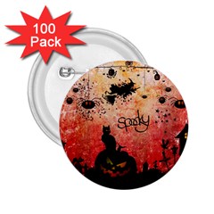 Funny Halloween Design, Cat, Pumpkin And Witch 2 25  Buttons (100 Pack)  by FantasyWorld7