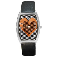 Heart Chess Board Checkerboard Barrel Style Metal Watch by HermanTelo