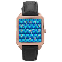 Pattern Graphic Background Image Blue Rose Gold Leather Watch 