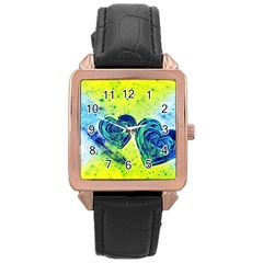 Heart Emotions Love Blue Rose Gold Leather Watch 