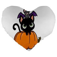 Halloween Cute Cat Large 19  Premium Flano Heart Shape Cushions by HermanTelo