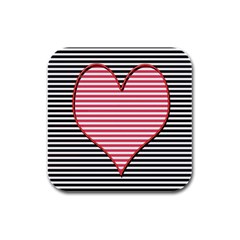 Heart Stripes Symbol Striped Rubber Square Coaster (4 Pack)  by HermanTelo