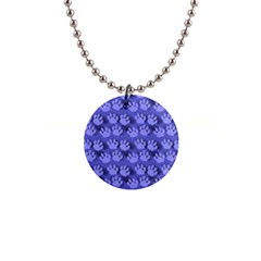 Pattern Texture Feet Dog Blue 1  Button Necklace by HermanTelo