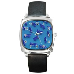 Cow Illustration Blue Square Metal Watch by HermanTelo