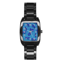 Cow Illustration Blue Stainless Steel Barrel Watch by HermanTelo