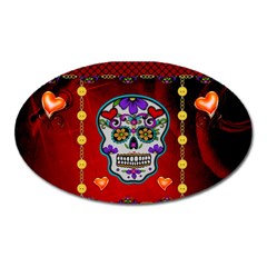 Awesome Sugar Skull With Hearts Oval Magnet by FantasyWorld7